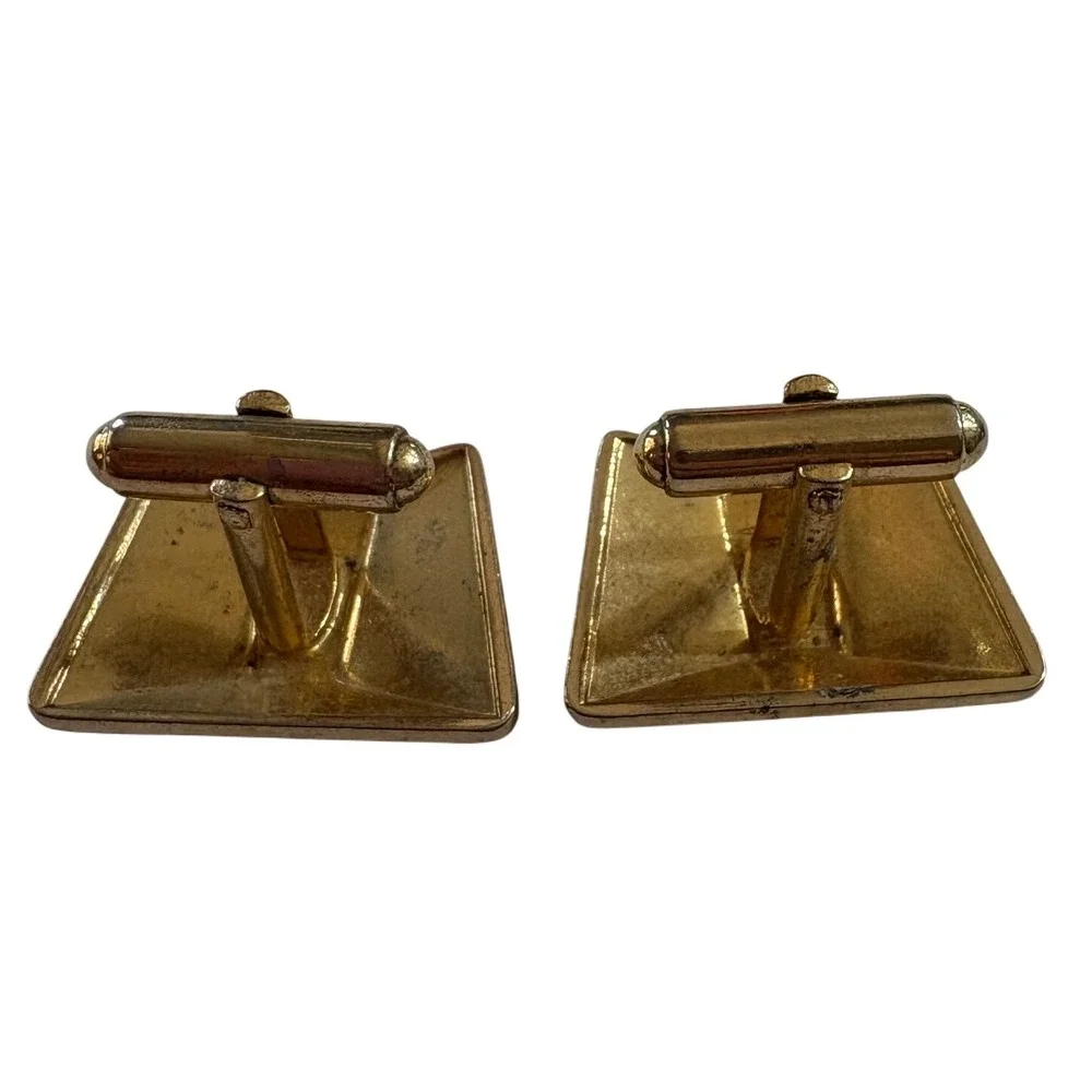 1970s Vtg Hanson‎ Gold Tone Cufflinks Textured Geometric Vintage Mens Jewelry